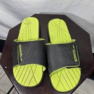 Speedo Black & Lime Slides Sandals Hook & Loop Closure Size 10